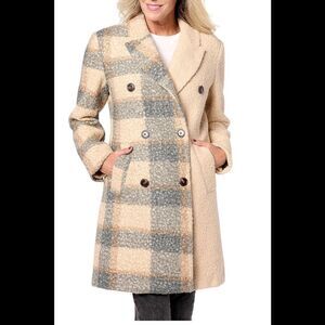 Thread Collective Women's Plaid Blocked Faux Wool Peacoat Camel - Regular